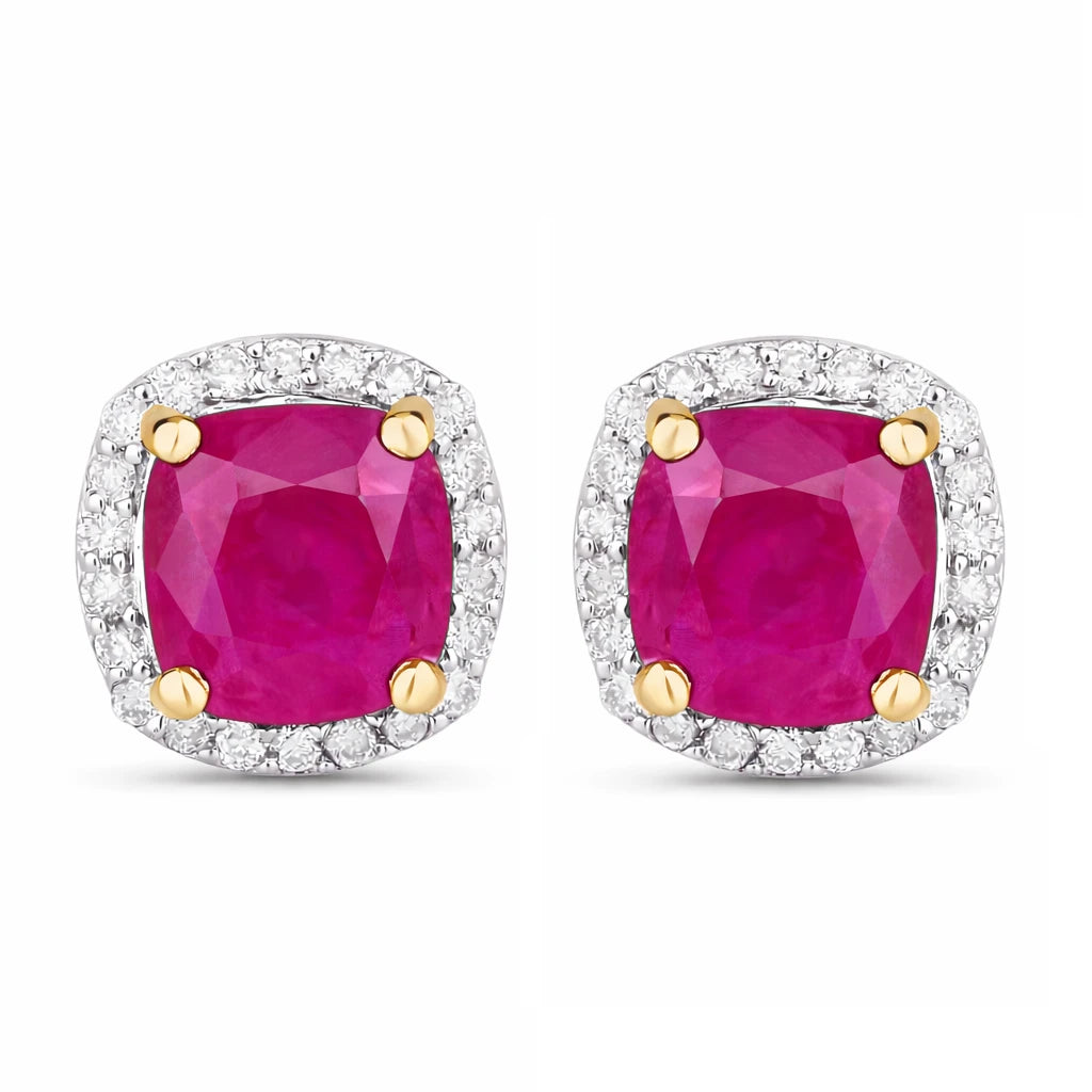 Square Cushion Diamond Halo Stud Earrings