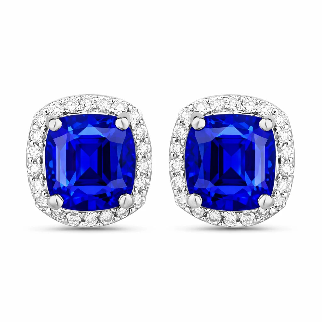 Square Cushion Diamond Halo Stud Earrings