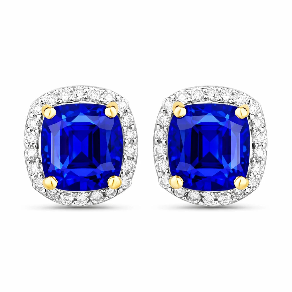Square Cushion Diamond Halo Stud Earrings
