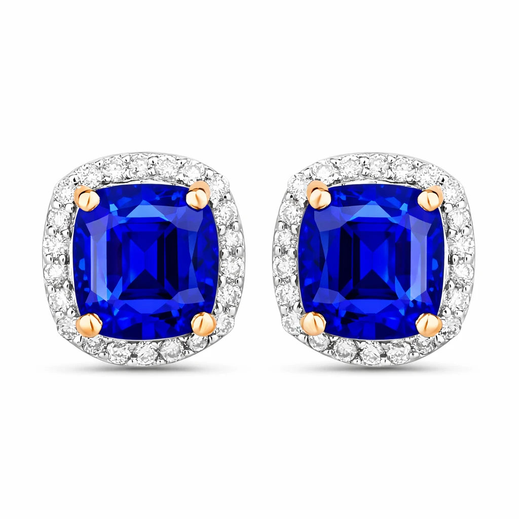 Square Cushion Diamond Halo Stud Earrings