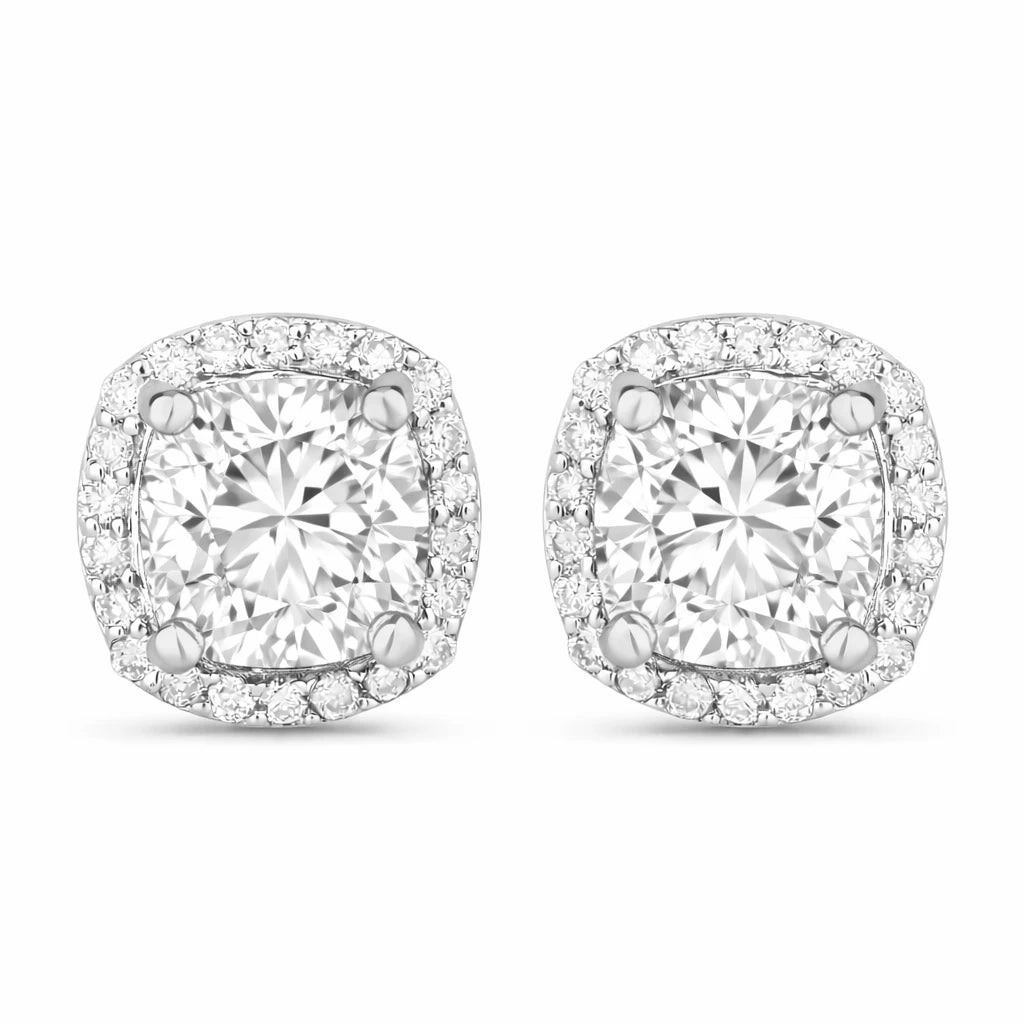 Square Cushion Diamond Halo Stud Earrings