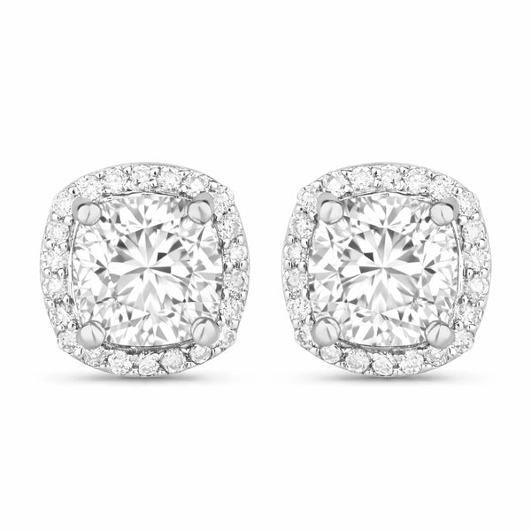 Square Cushion Diamond Halo Stud Earrings