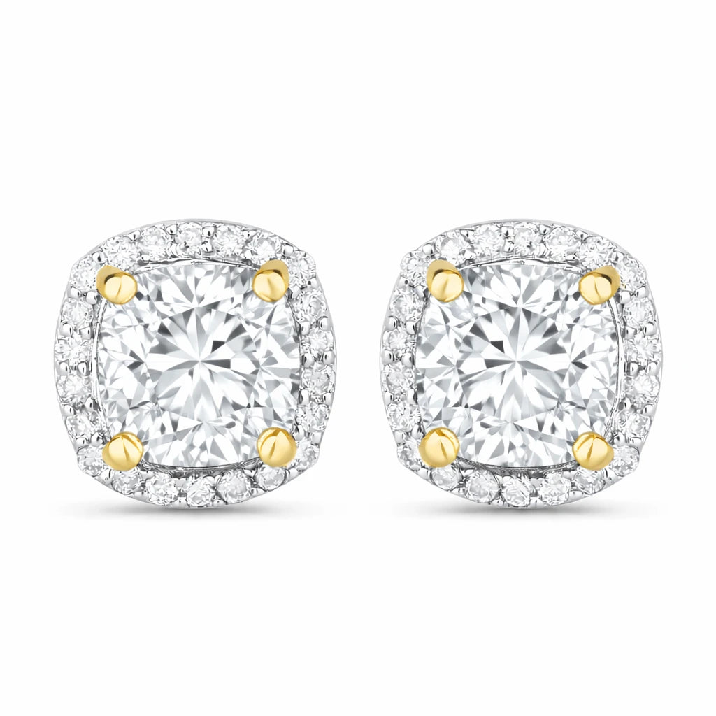 Square Cushion Diamond Halo Stud Earrings