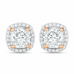 Square Cushion Diamond Halo Stud Earrings