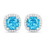 Square Cushion Diamond Halo Stud Earrings
