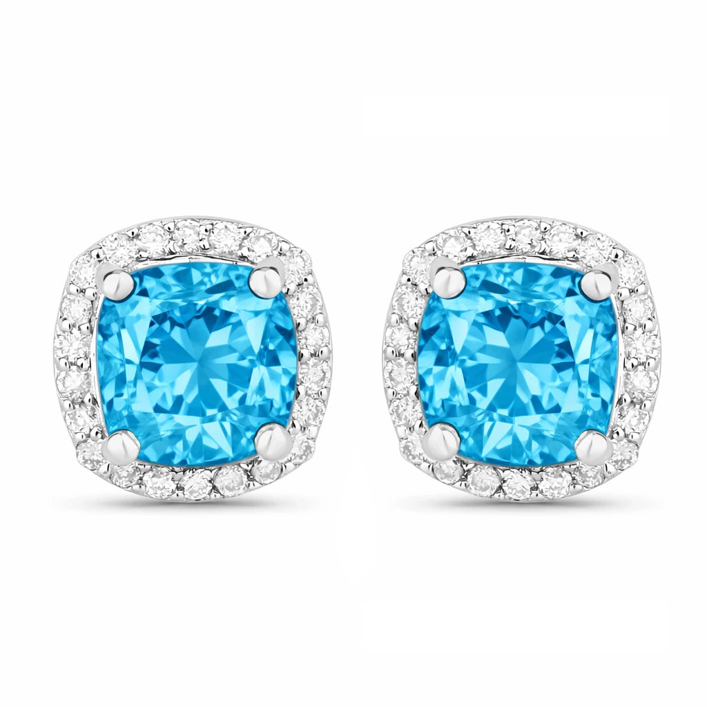 Square Cushion Diamond Halo Stud Earrings