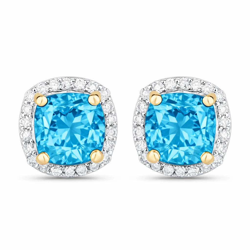 Square Cushion Diamond Halo Stud Earrings