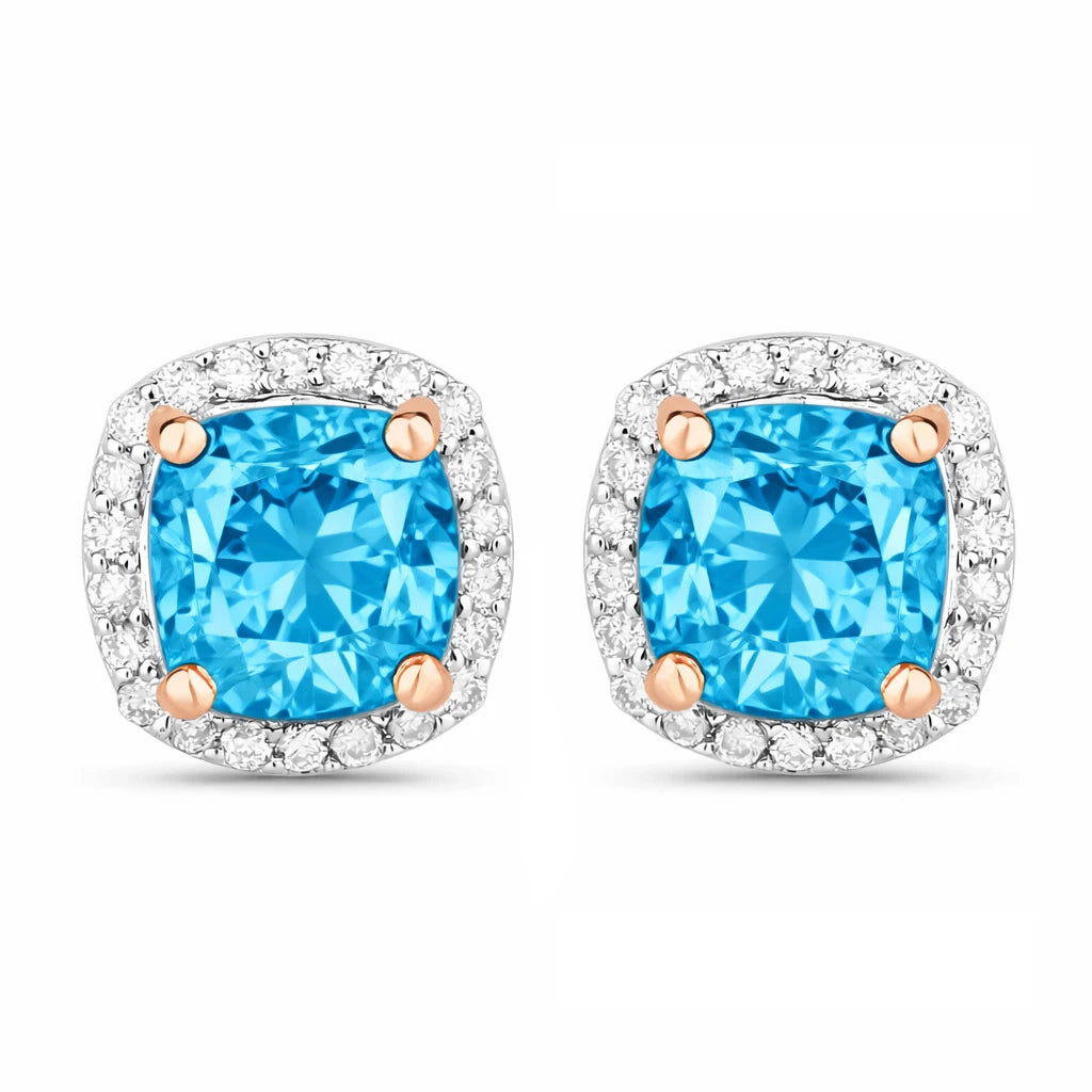 Square Cushion Diamond Halo Stud Earrings
