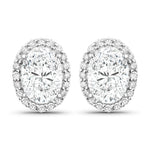 Minimal Oval Diamond Halo Stud Earrings