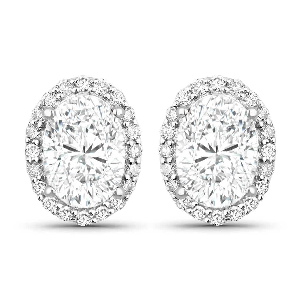 Minimal Oval Diamond Halo Stud Earrings