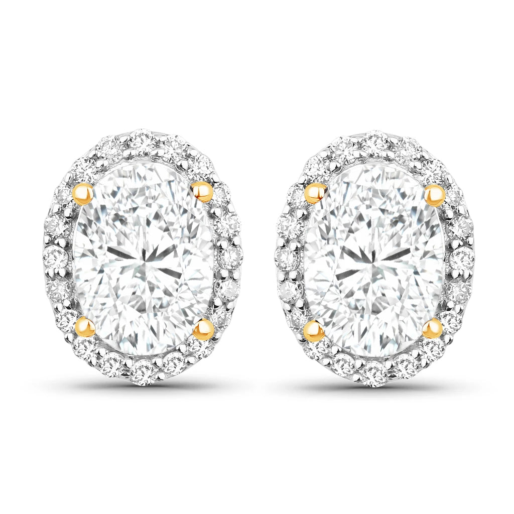 Minimal Oval Diamond Halo Stud Earrings