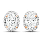 Minimal Oval Diamond Halo Stud Earrings