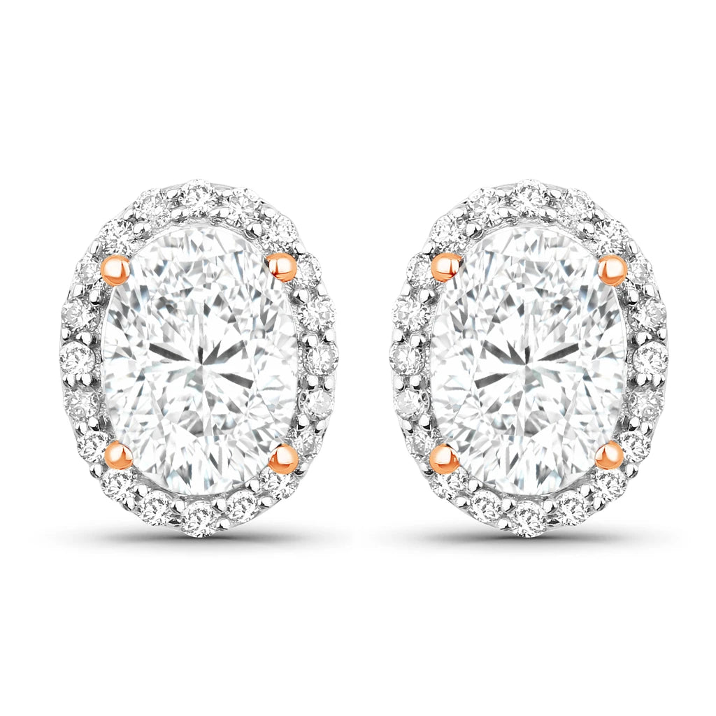 Minimal Oval Diamond Halo Stud Earrings