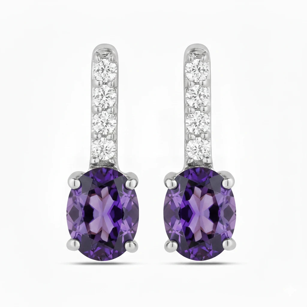 Petite Oval Diamond Accent Drop Earrings