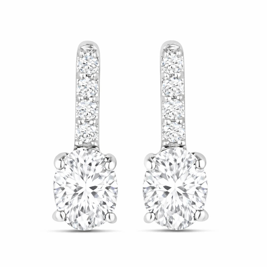 Petite Oval Diamond Accent Drop Earrings