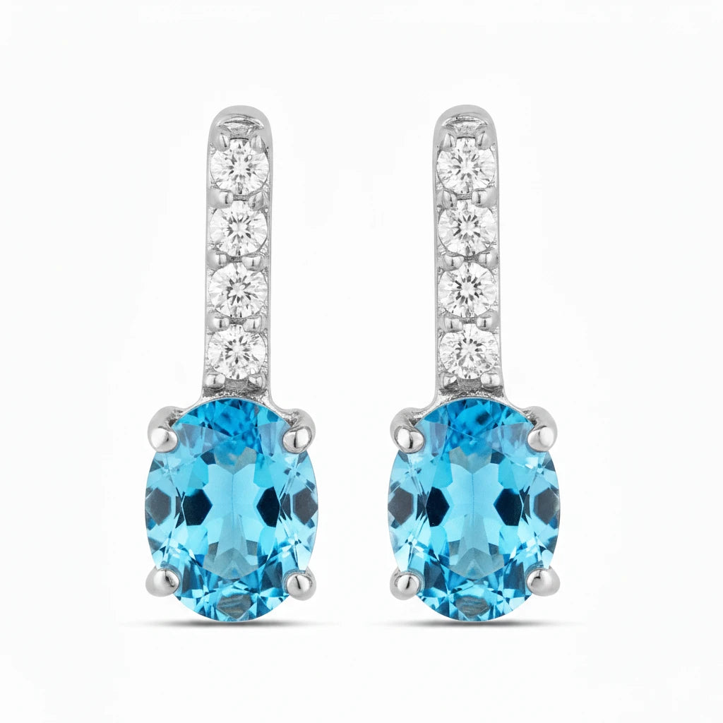 Petite Oval Diamond Accent Drop Earrings