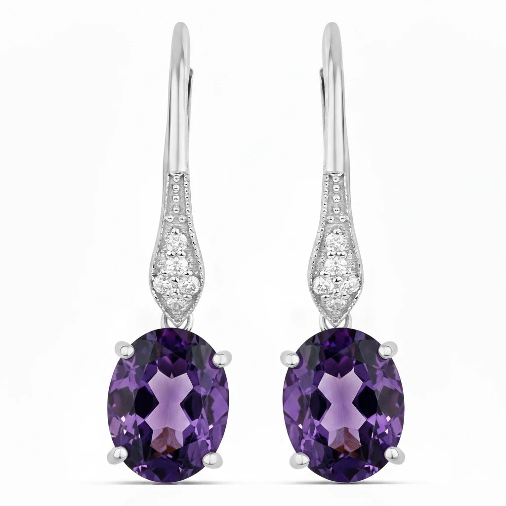 Lightweight Oval Cut Diamond Accent Drop Earrings