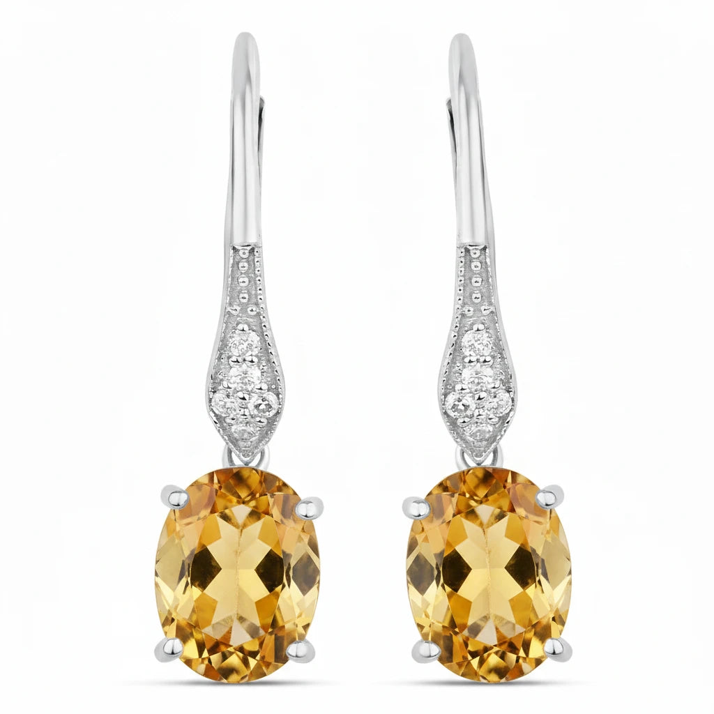 Lightweight Oval Cut Diamond Accent Drop Earrings
