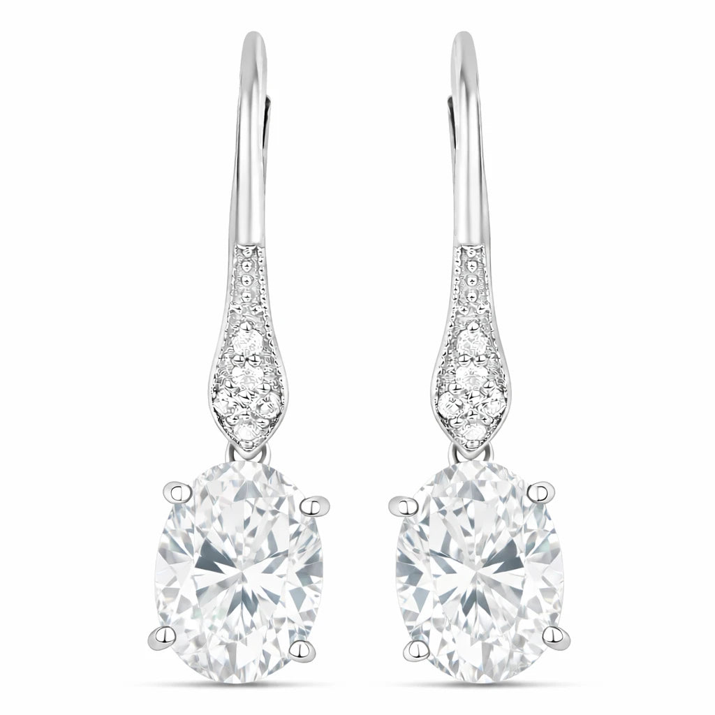 Lightweight Oval Cut Diamond Accent Drop Earrings