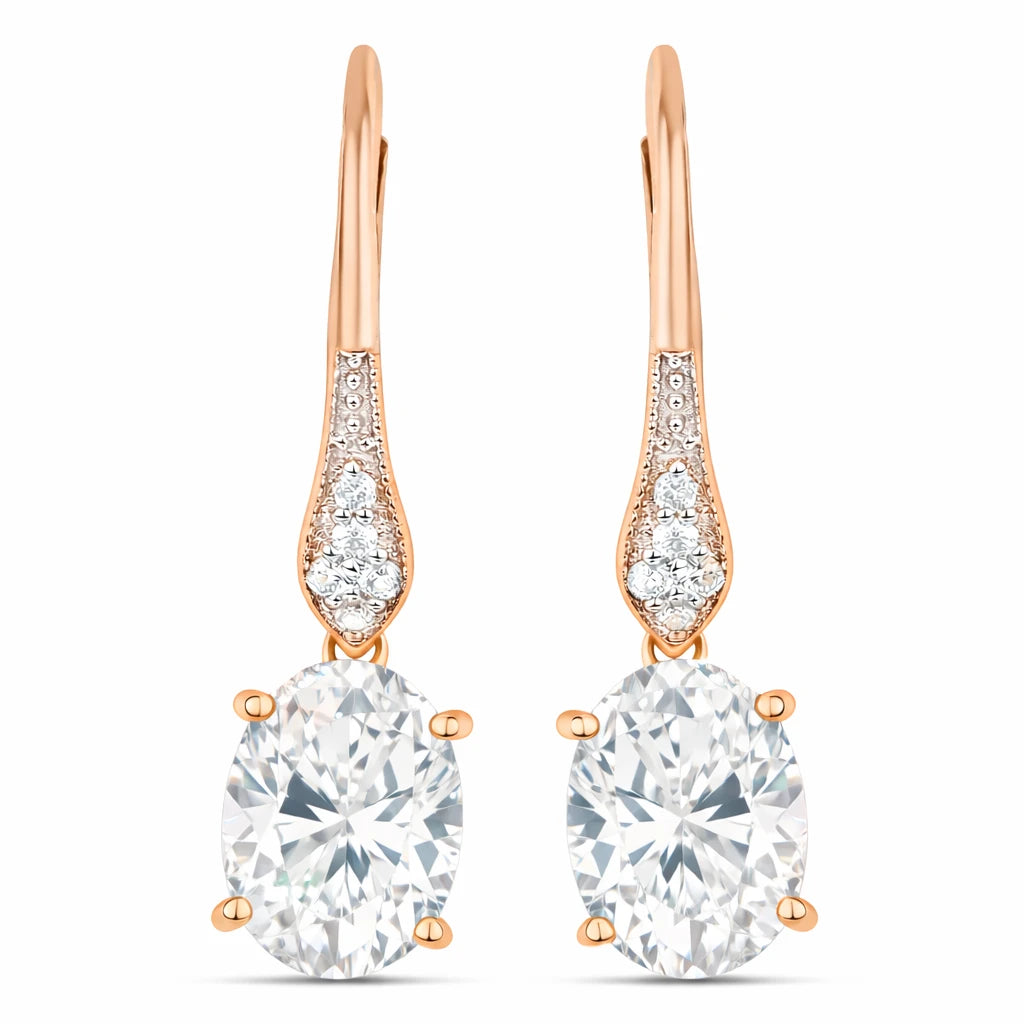 Lightweight Oval Cut Diamond Accent Drop Earrings