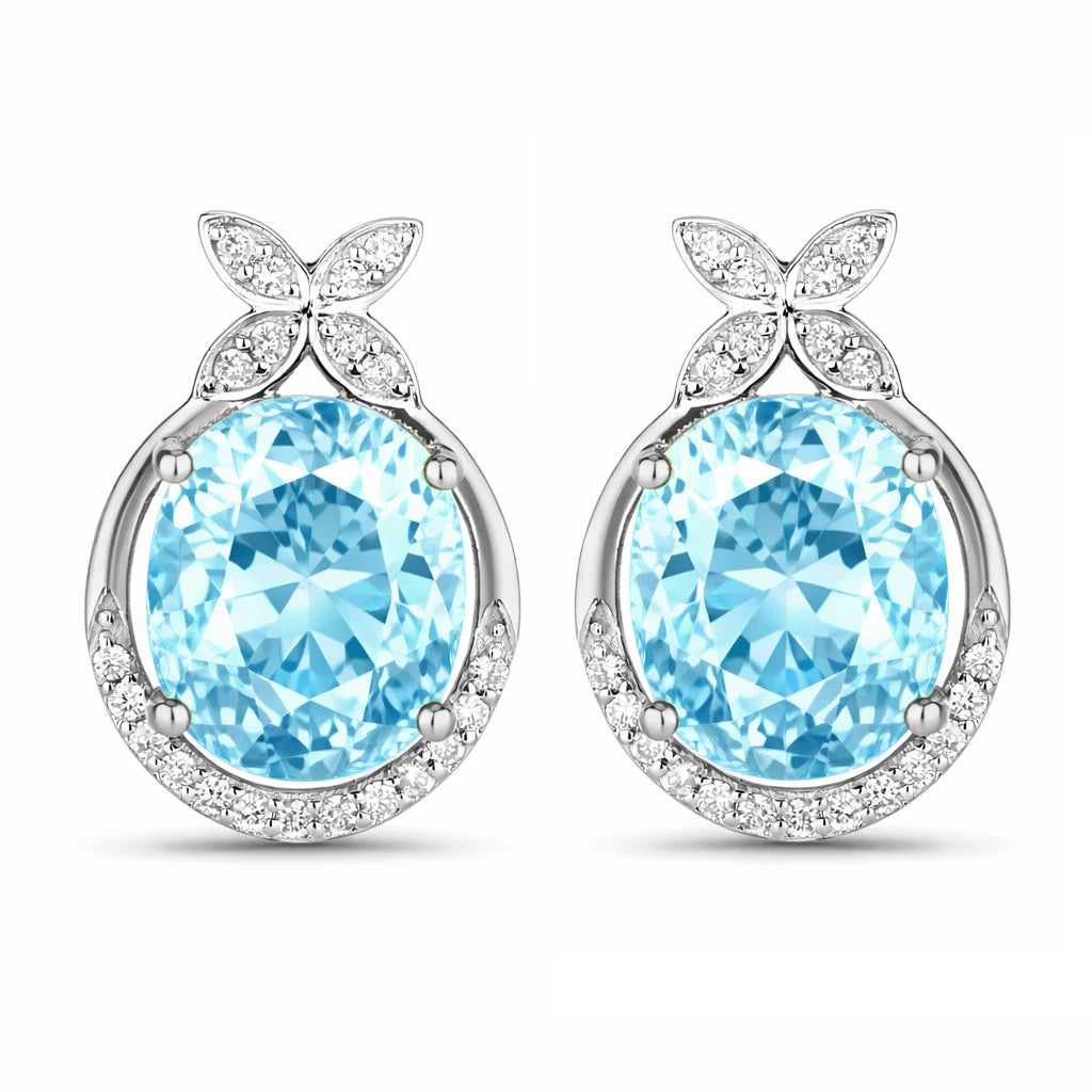 Floral Oval and Diamond Accented Cocktail Earrings