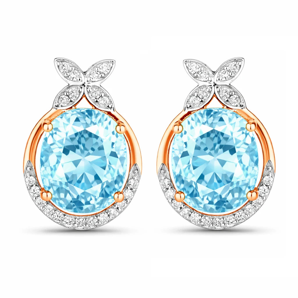 Floral Oval and Diamond Accented Cocktail Earrings