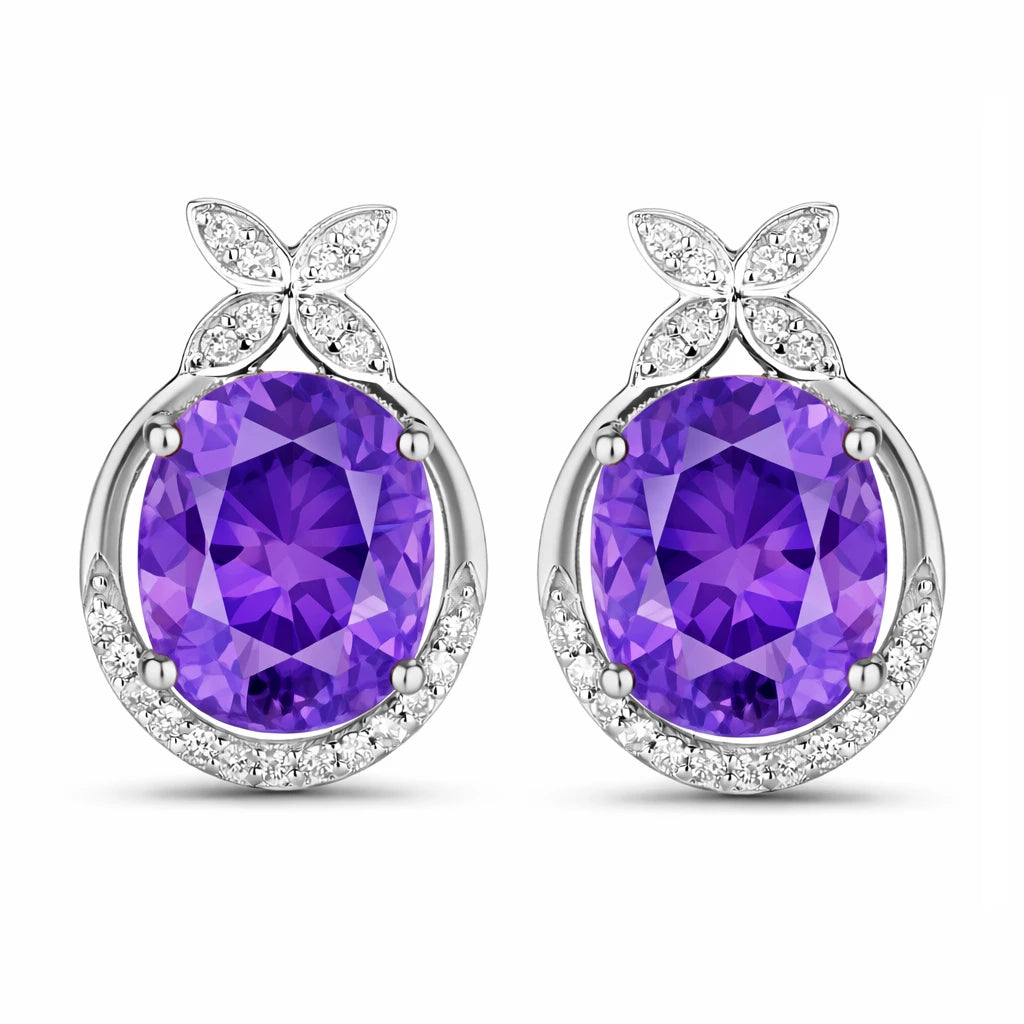 Floral Oval and Diamond Accented Cocktail Earrings