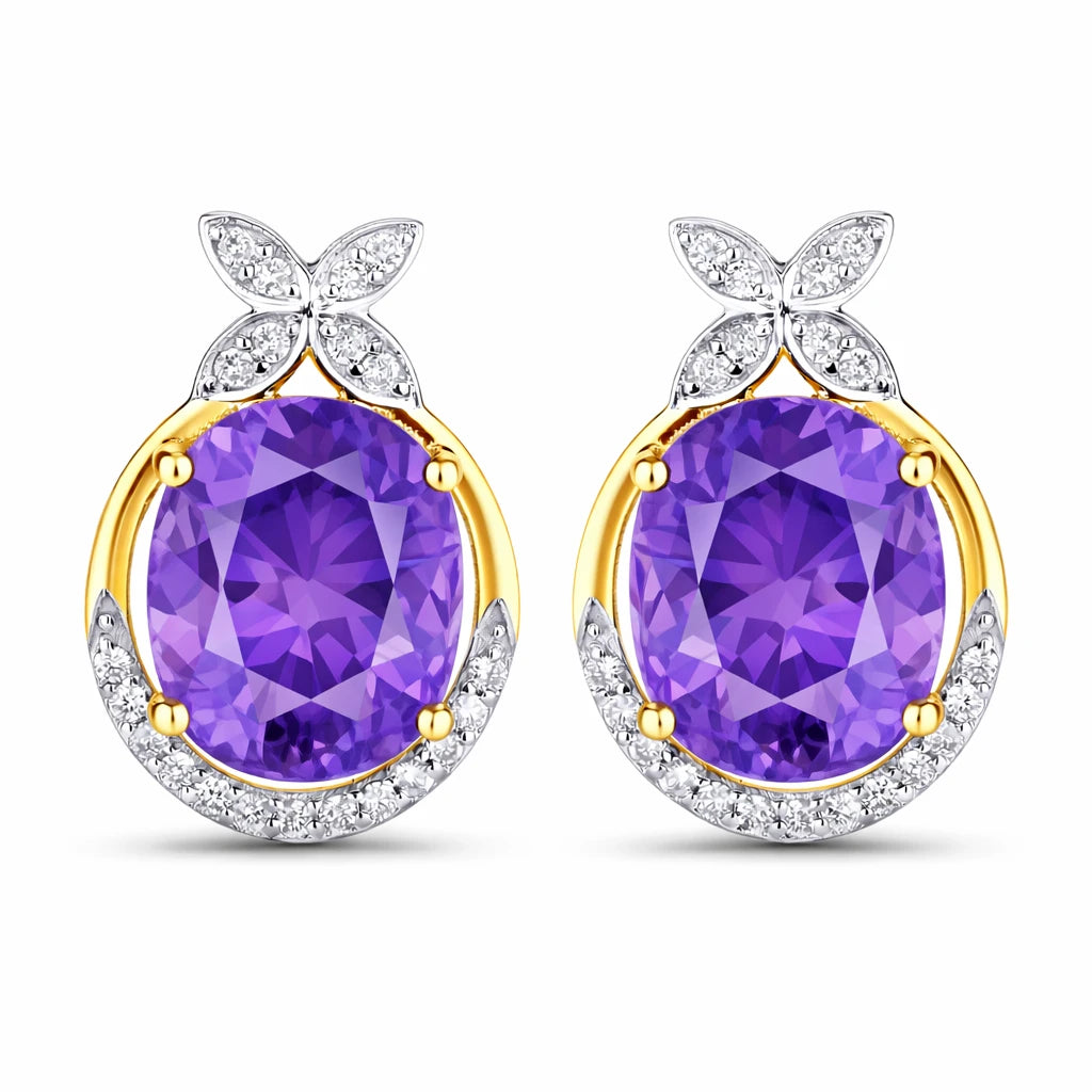 Floral Oval and Diamond Accented Cocktail Earrings