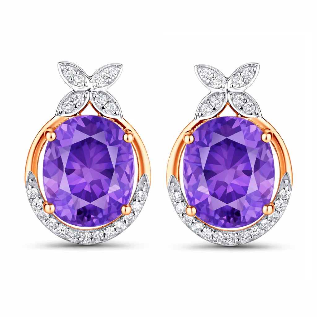 Floral Oval and Diamond Accented Cocktail Earrings