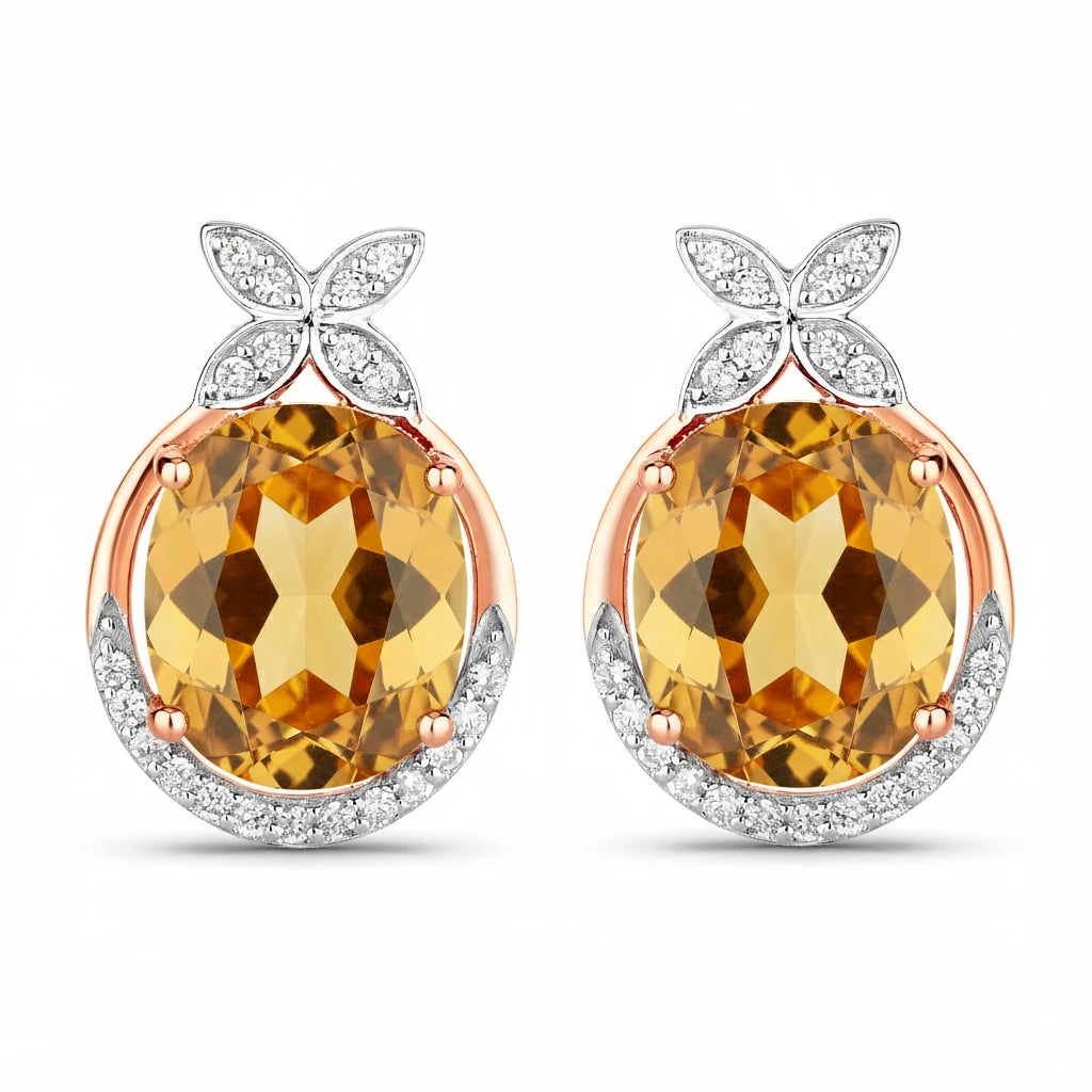 Floral Oval and Diamond Accented Cocktail Earrings