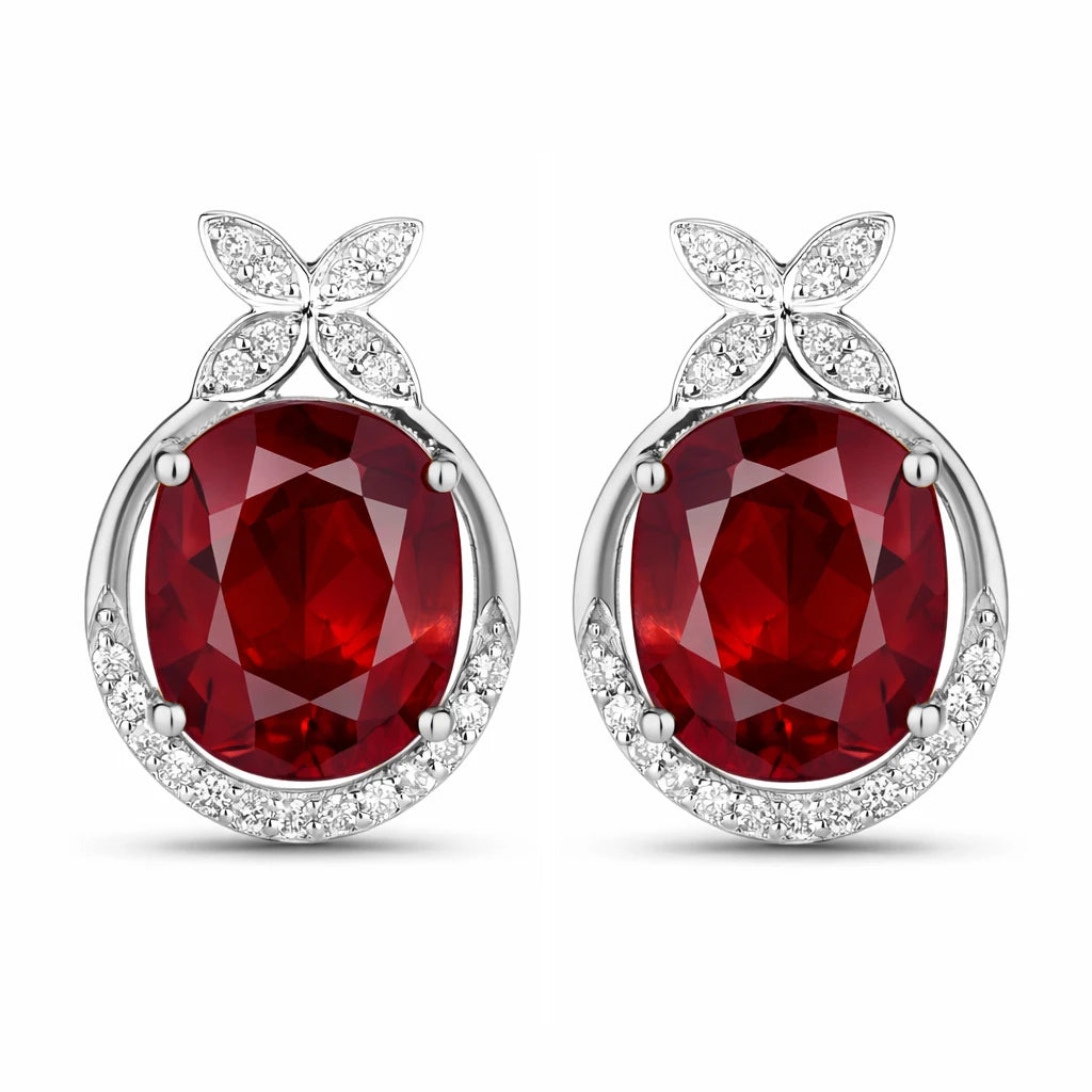 Floral Oval and Diamond Accented Cocktail Earrings