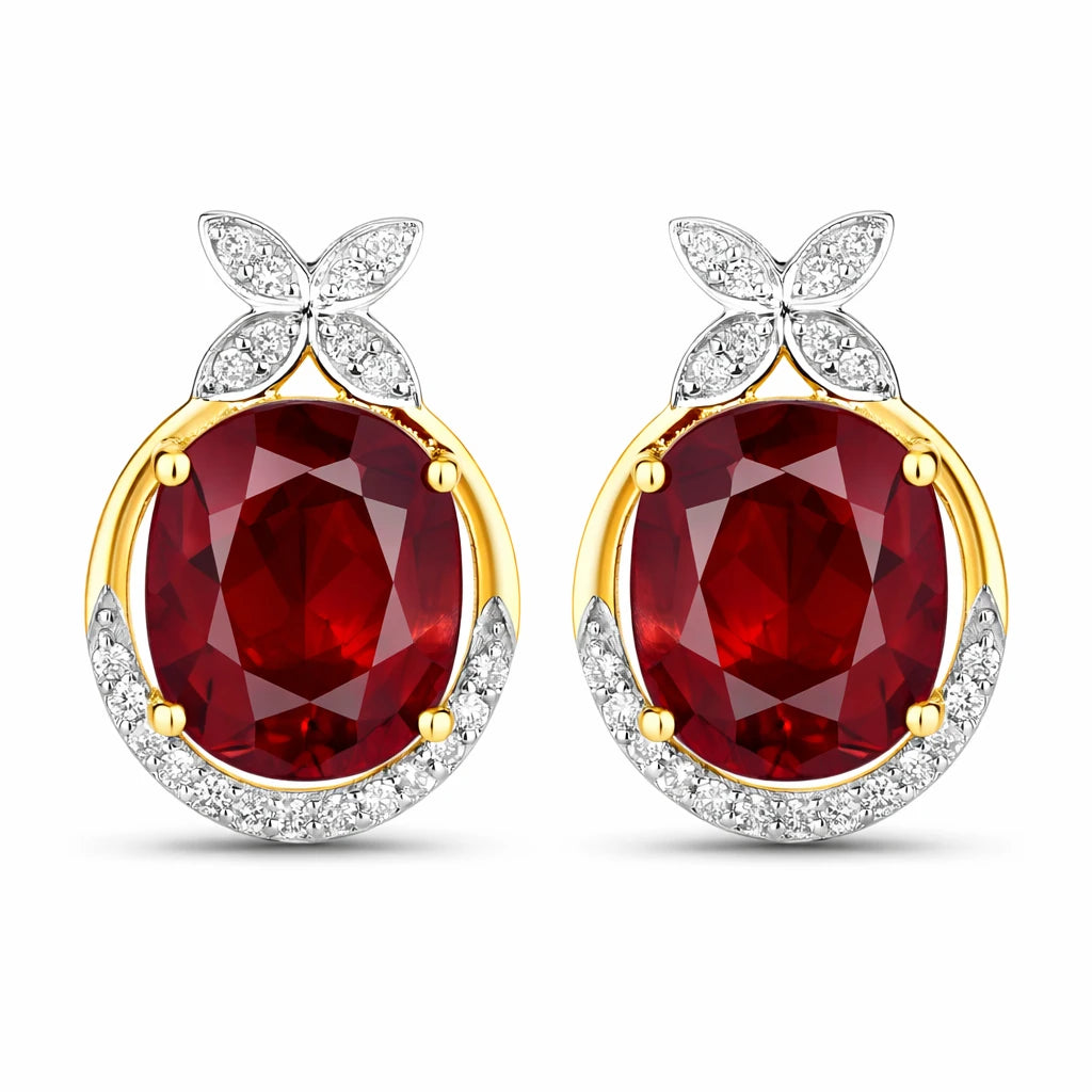 Floral Oval and Diamond Accented Cocktail Earrings