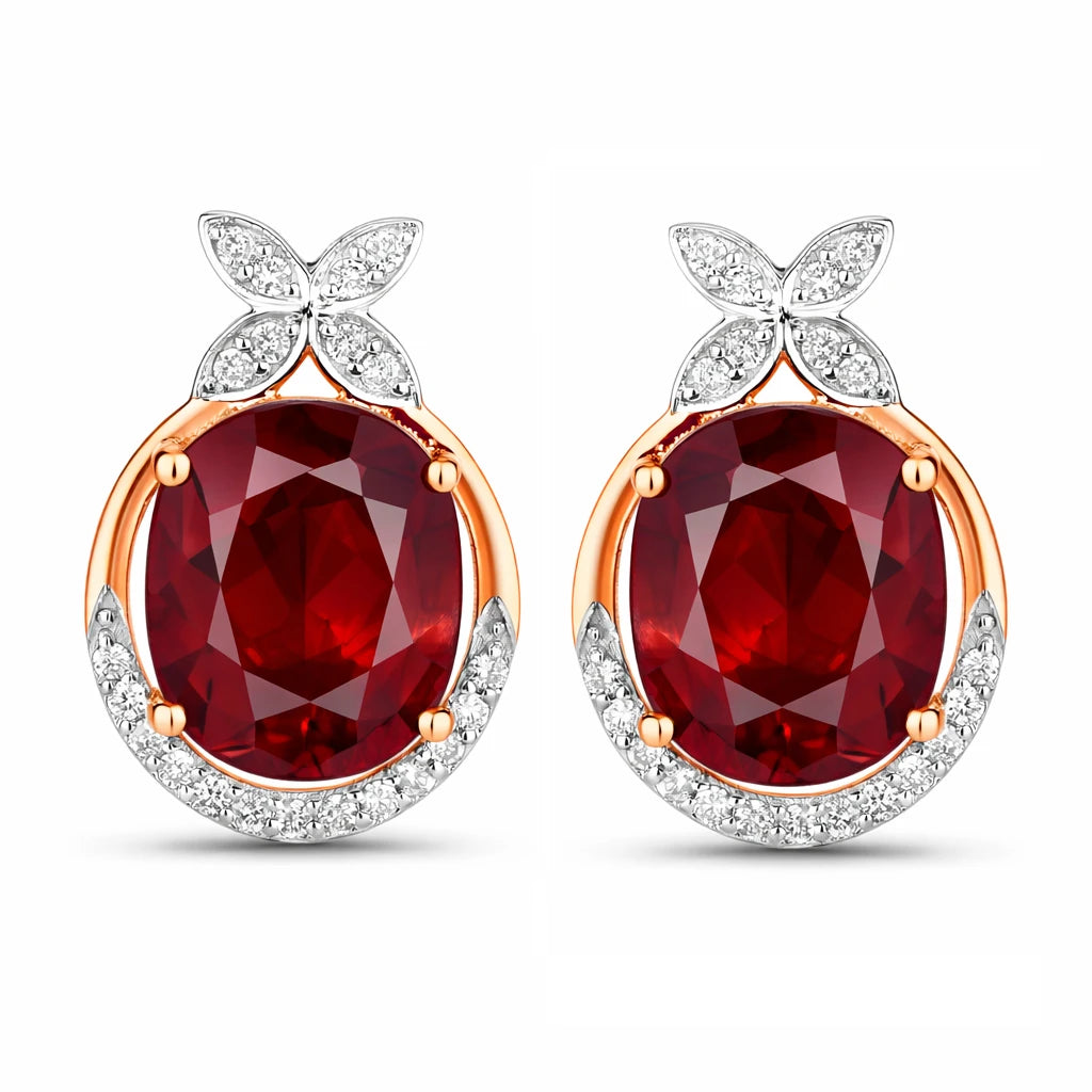 Floral Oval and Diamond Accented Cocktail Earrings