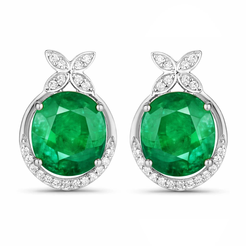 Floral Oval and Diamond Accented Cocktail Earrings