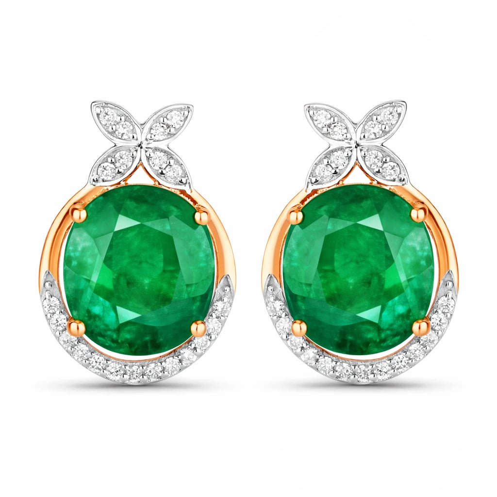 Floral Oval and Diamond Accented Cocktail Earrings