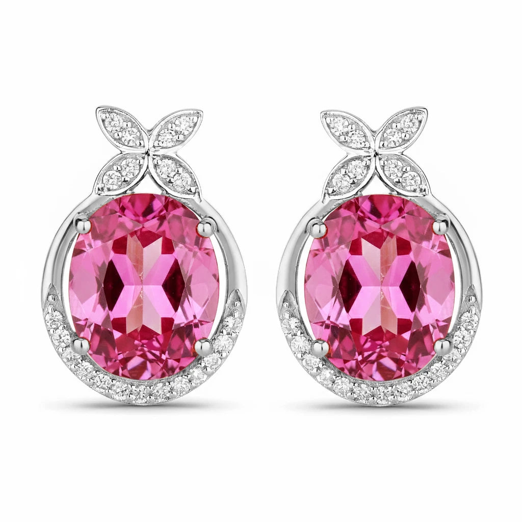 Floral Oval and Diamond Accented Cocktail Earrings
