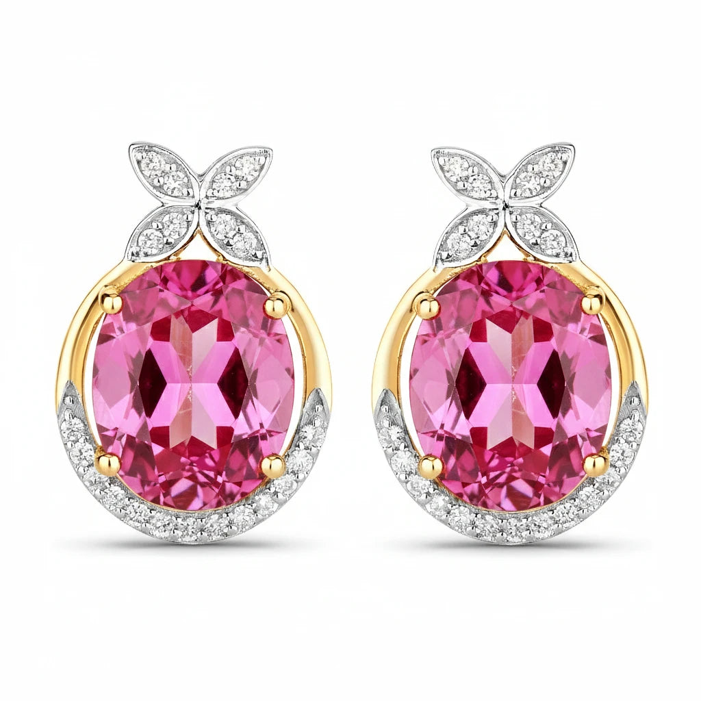 Floral Oval and Diamond Accented Cocktail Earrings