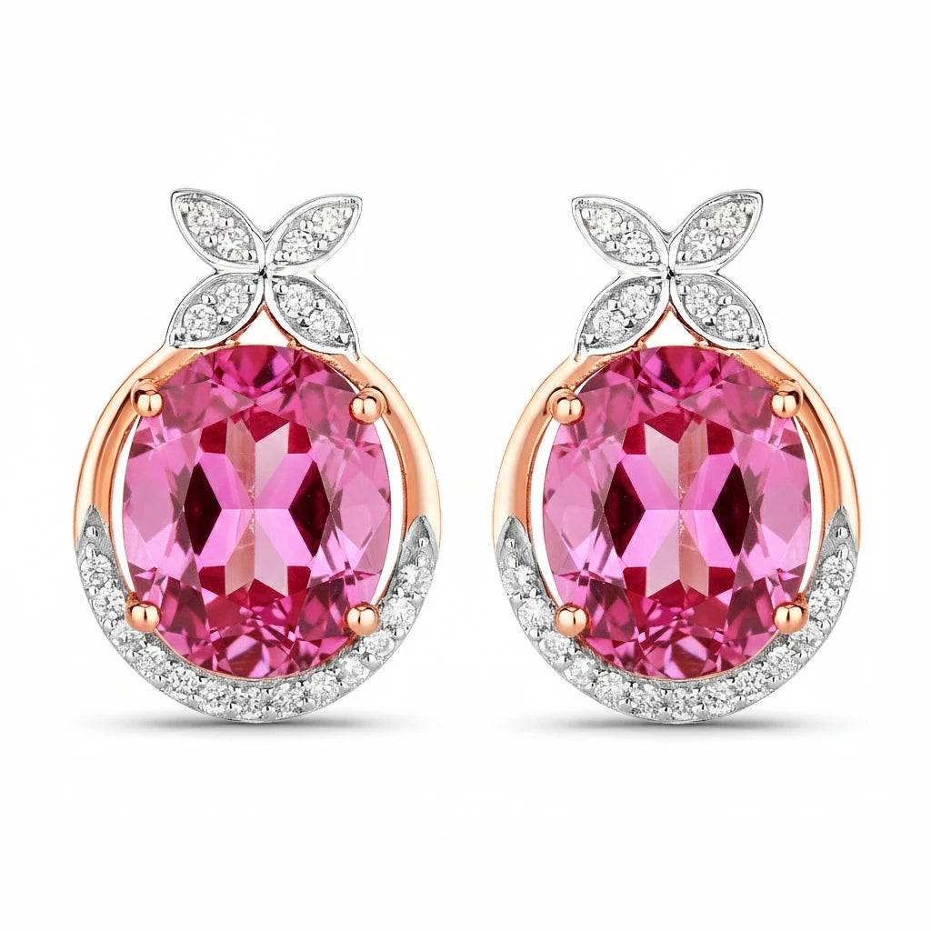 Floral Oval and Diamond Accented Cocktail Earrings