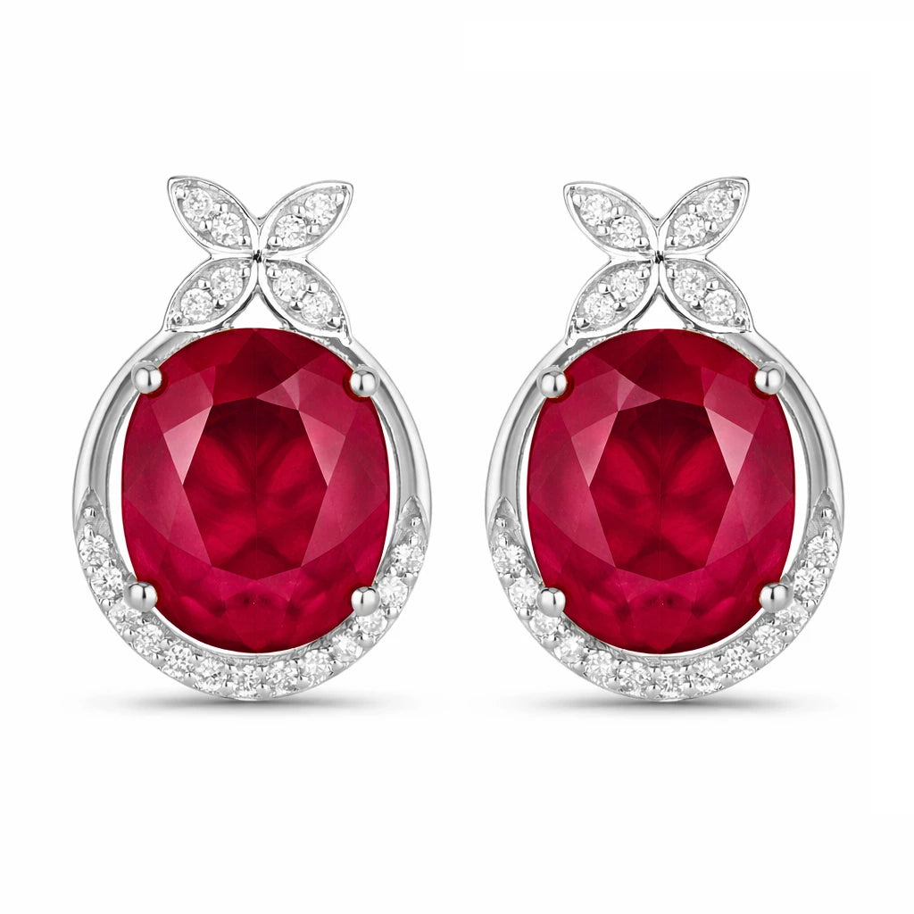 Floral Oval and Diamond Accented Cocktail Earrings