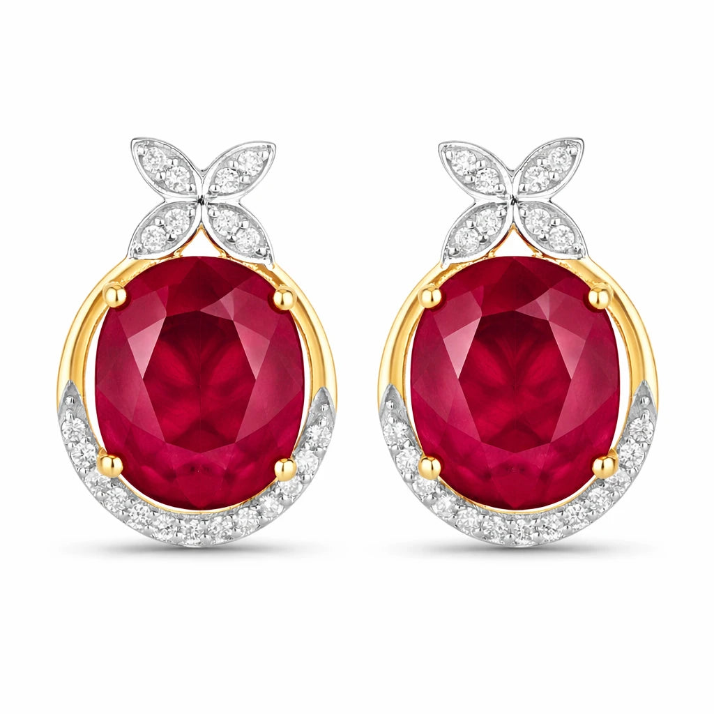 Floral Oval and Diamond Accented Cocktail Earrings
