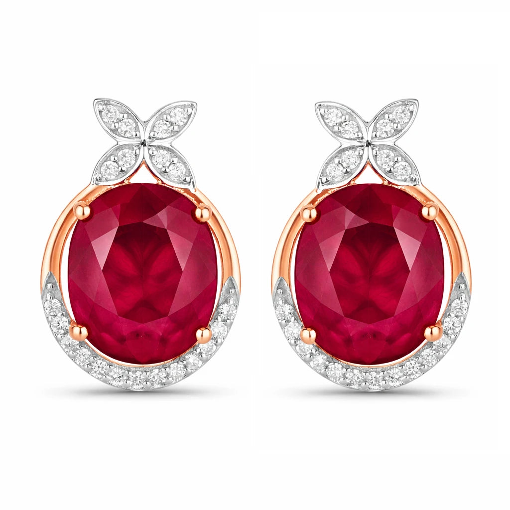 Floral Oval and Diamond Accented Cocktail Earrings