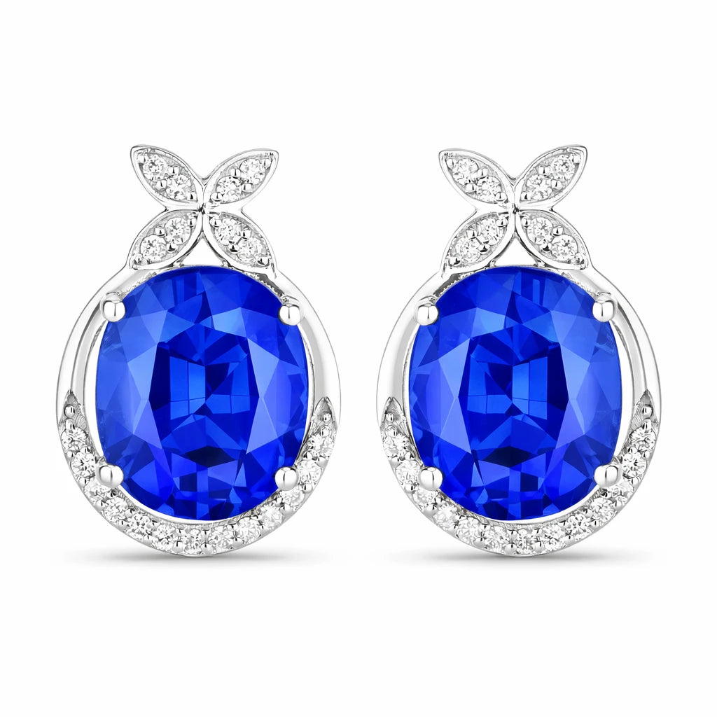 Floral Oval and Diamond Accented Cocktail Earrings