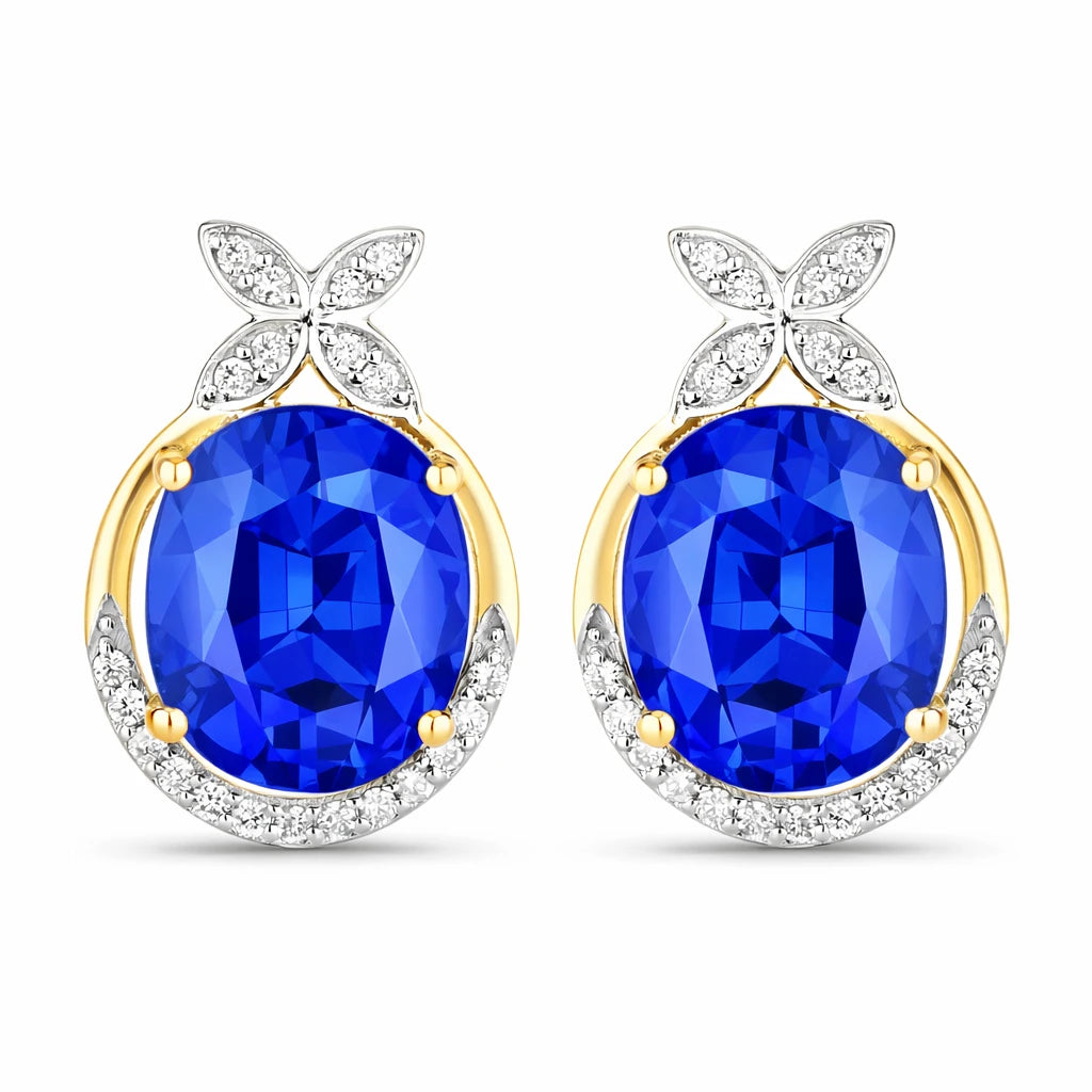Floral Oval and Diamond Accented Cocktail Earrings