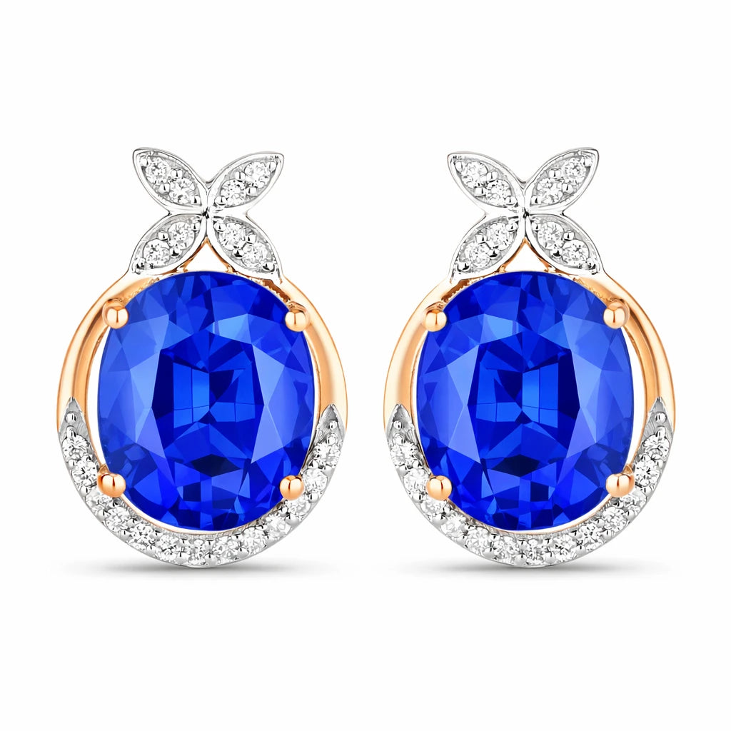 Floral Oval and Diamond Accented Cocktail Earrings