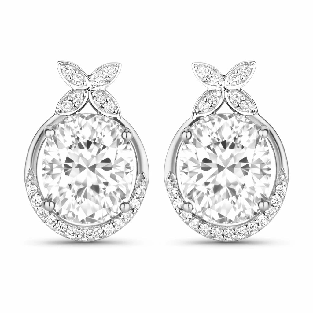 Floral Oval and Diamond Accented Cocktail Earrings