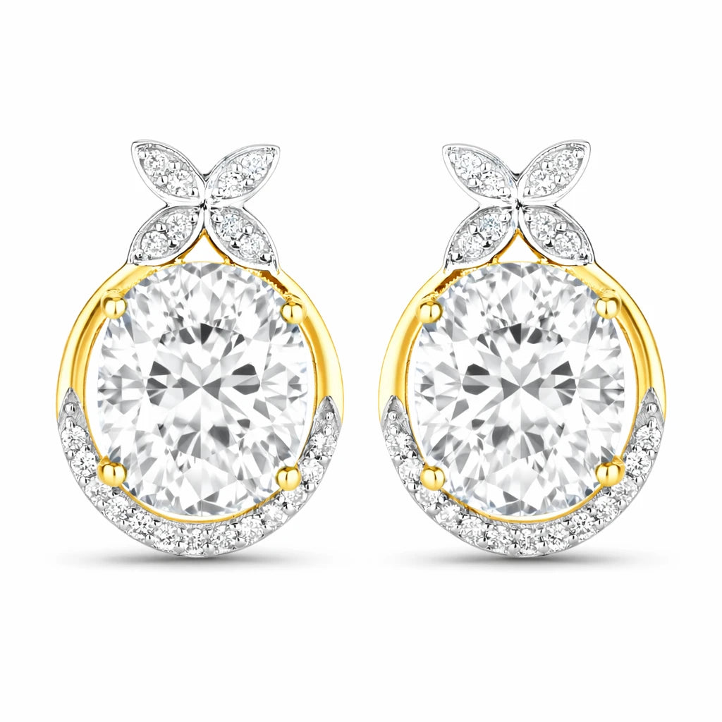 Floral Oval and Diamond Accented Cocktail Earrings
