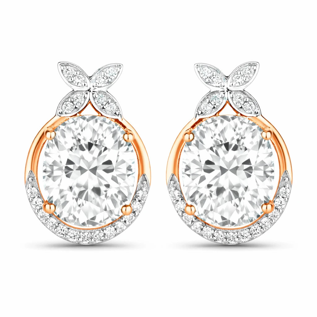 Floral Oval and Diamond Accented Cocktail Earrings