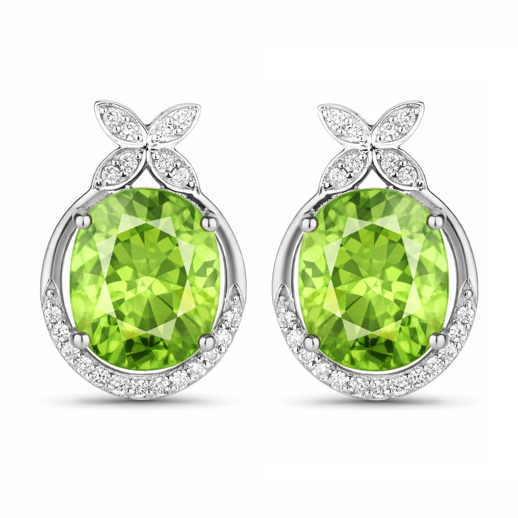 Floral Oval and Diamond Accented Cocktail Earrings