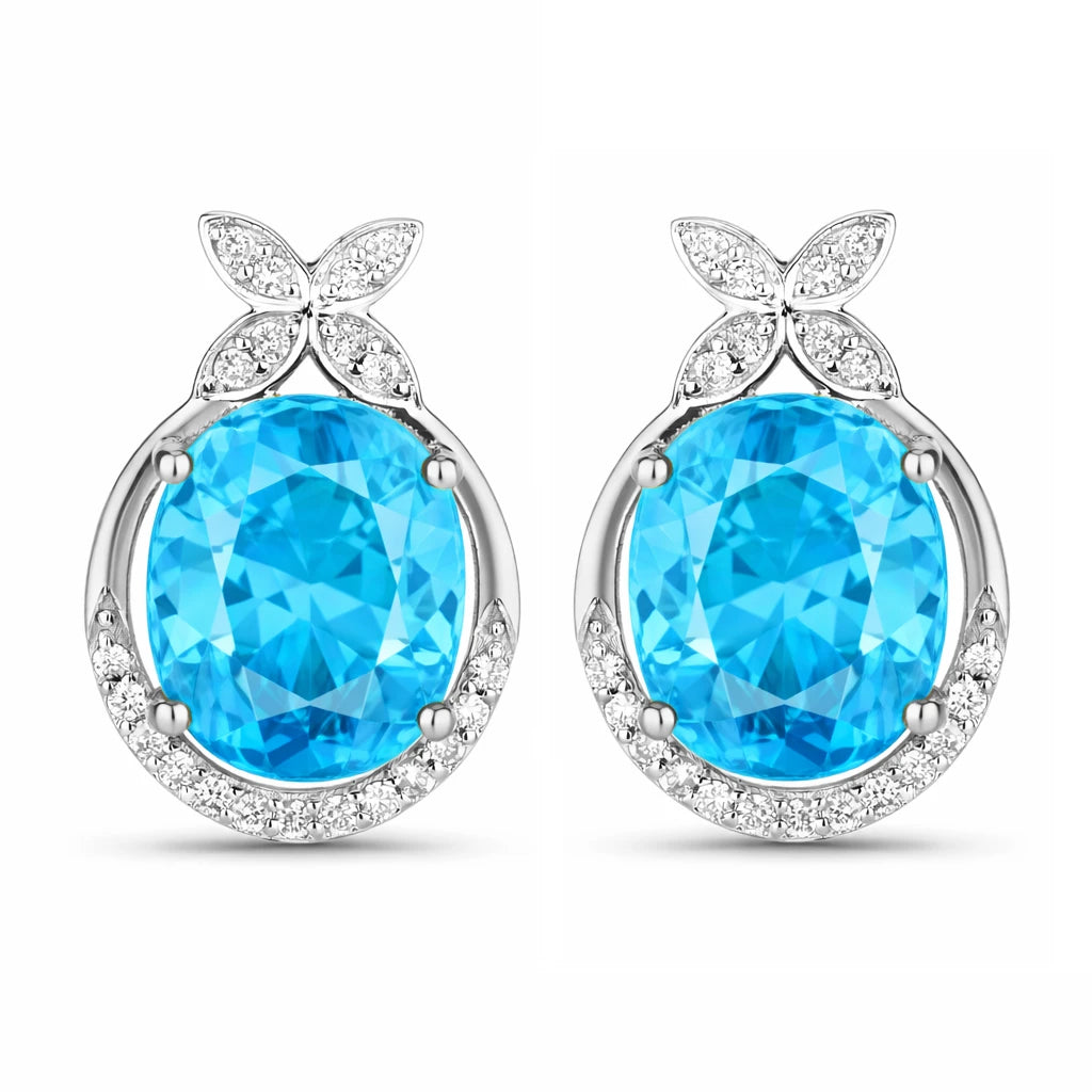 Floral Oval and Diamond Accented Cocktail Earrings