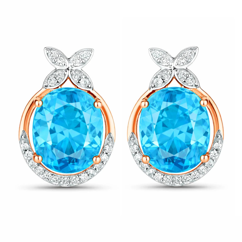Floral Oval and Diamond Accented Cocktail Earrings